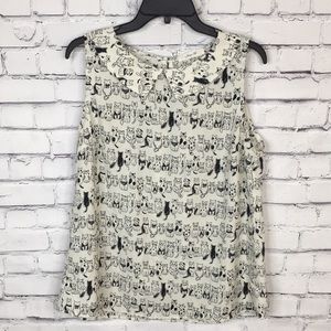 ModCloth Jesse B Cat Blouse Top Sleeveless Collar
